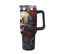 Rrtsmsgh 40oz 304 Stainless Steel Car Cup, Skull Image Poster Tumbler with Straw & Leakproof Lid - Large Capacity, Vacuum Insulated Travel Tumbler for Car Cup Holders