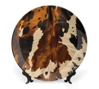 Rrtsmsgh Abstract Cow Skin Decorative Plate for Display, 2 in 1 Set with Stand & Hook, 7inch Ceramic Decorative Plate Elegant Wall Decor Art Plates for Home Decor, Office, Entryway