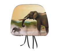 Rrtsmsgh Africa Elephant Car Headrest Covers Universal 11 X 10.6 Inch - Soft Elastic Head Rest Cover, 2 Pack Car Headrest Protector for Women Men