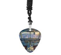 Rrtsmsgh Airplane Cockpit And Sunrise Guitar Pick Necklace for Men & Women, Titanium Steel Guitar Plectrum Pendant, Music Lover Gift for Guitarists, Musicians, Rock Fans