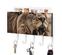 Rrtsmsgh Angry Lion Key Holder Wall Mounted, PU Leather Key Holder with 5 Hooks & Mail Organizer, Vintage Keys Rack for Hallway, Entryway, Kitchen