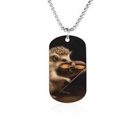Rrtsmsgh Animal Hedgehog Music Violin Necklace Titanium Steel Rectangle Pendants, Chain Necklace Jewelry Gift for Men Women