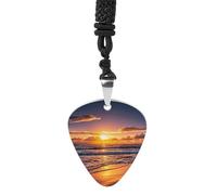 Rrtsmsgh Beach Sunset Waves Guitar Pick Necklace for Men & Women, Titanium Steel Guitar Plectrum Pendant, Music Lover Gift for Guitarists, Musicians, Rock Fans