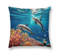 Rrtsmsgh Beautiful Dolphins Coral Pillow Covers, Square Throw Pillow Case with Hidden Zipper, Soft Double-Sided Decorative Pillowcases for Couch Sofa Bedroom Car, 26 "x26