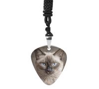Rrtsmsgh Beautiful Siamese Cat Guitar Pick Necklace for Men & Women, Titanium Steel Guitar Plectrum Pendant, Music Lover Gift for Guitarists, Musicians, Rock Fans