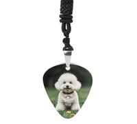 Rrtsmsgh Bichon Frise Dog on The Grass Guitar Pick Necklace for Men & Women, Titanium Steel Guitar Plectrum Pendant, Music Lover Gift for Guitarists, Musicians, Rock Fans