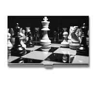 Rrtsmsgh Black And White Chess Business Card Holder, Ultra Slim Aluminum Business Card Case, Portable Sleek Metal Wallet for Men & Women