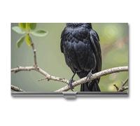 Rrtsmsgh Black Crow Birds on A Branch Business Card Holder, Ultra Slim Aluminum Business Card Case, Portable Sleek Metal Wallet for Men & Women