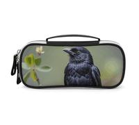Rrtsmsgh Black Crow Birds on A Branch Pencil Case Large Capacity, Small PU Leather Makeup Bag with Zipper & Handle, Portable Pencil Pouch for Office, Cosmetic Storage