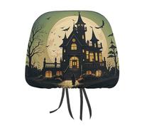 Rrtsmsgh Black Haunted Mansion Car Headrest Covers Universal 11 X 10.6 Inch - Soft Elastic Head Rest Cover, 2 Pack Car Headrest Protector for Women Men
