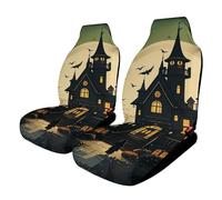 Rrtsmsgh Black Haunted Mansion Car Seat Cover Front Seats Protector - Universal Fit, Non-Slip & Stretch 2PCS Automotive Seat Covers for Sedans, SUVs, Trucks