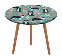 Rrtsmsgh Border Collie Florals Tablecloth, Round Fitted Tablecloth with Elastic Edge, Waterproof Table Cover for Kitchen, Restaurant, Party, Patio, 110cm