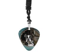 Rrtsmsgh Boston Terrier Guitar Pick Necklace for Men & Women, Titanium Steel Guitar Plectrum Pendant, Music Lover Gift for Guitarists, Musicians, Rock Fans