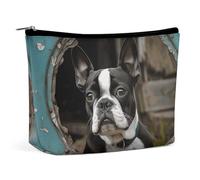 Rrtsmsgh Boston Terrier Makeup Bag for Women Portable Travel Toiletry Pouch, PU Leather Cosmetic Bag with Zipper