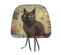 Rrtsmsgh Cartoon Cat and Christmas Car Headrest Covers Universal 11 X 10.6 Inch - Soft Elastic Head Rest Cover, 2 Pack Car Headrest Protector for Women Men