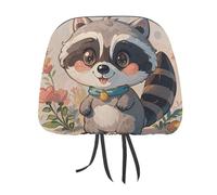 Rrtsmsgh Cartoon Cute Raccoon Car Headrest Covers Universal 11 X 10.6 Inch - Soft Elastic Head Rest Cover, 2 Pack Car Headrest Protector for Women Men