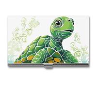 Rrtsmsgh Cartoon Turtle Pattern Business Card Holder, Ultra Slim Aluminum Business Card Case, Portable Sleek Metal Wallet for Men & Women