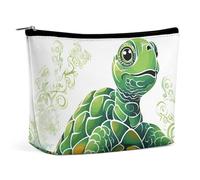 Rrtsmsgh Cartoon Turtle Pattern Makeup Bag for Women Portable Travel Toiletry Pouch, PU Leather Cosmetic Bag with Zipper