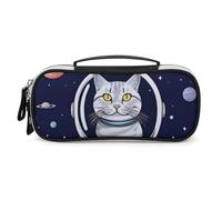Rrtsmsgh Cat in Spacess Pencil Case Large Capacity, Small PU Leather Makeup Bag with Zipper & Handle, Portable Pencil Pouch for Office, Cosmetic Storage