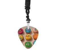 Rrtsmsgh Colorful Happy Birthday Cupcakes Guitar Pick Necklace for Men & Women, Titanium Steel Guitar Plectrum Pendant, Music Lover Gift for Guitarists, Musicians, Rock Fans