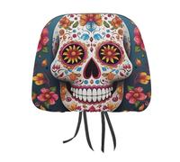 Rrtsmsgh Colorful Sugar Skull Car Headrest Covers Universal 11 X 10.6 Inch - Soft Elastic Head Rest Cover, 2 Pack Car Headrest Protector for Women Men