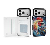 Rrtsmsgh Compatible with iPhone 17 Pro Max Wallet Case with Card Holder, Durable Shockproof Phone Cover PU Leather Art Colorful Chicken Phone 17 Case for Women Men