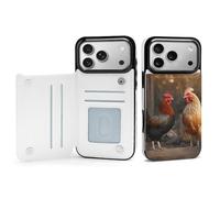 Rrtsmsgh Compatible with iPhone 17 Pro Max Wallet Case with Card Holder, Durable Shockproof Phone Cover PU Leather Rooster and Chicken Phone 17 Case for Women Men