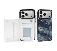Rrtsmsgh Compatible with iPhone 17 Pro Max Wallet Case with Card Holder, Durable Shockproof Phone Cover PU Leather Marble Navy Blue Mixed Phone 17 Case for Women Men