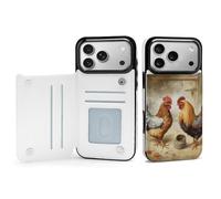 Rrtsmsgh Compatible with iPhone 17 Pro Max Wallet Case with Card Holder, Durable Shockproof Phone Cover PU Leather Chicken and Rooster Print Phone 17 Case for Women Men
