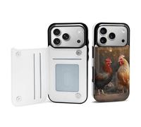 Rrtsmsgh Compatible with iPhone 17 Pro Wallet Case with Card Holder, Durable Shockproof Phone Cover PU Leather Rooster and Chicken Phone 17 Case for Women Men