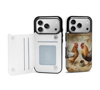 Rrtsmsgh Compatible with iPhone 17 Pro Wallet Case with Card Holder, Durable Shockproof Phone Cover PU Leather Chicken and Rooster Print Phone 17 Case for Women Men