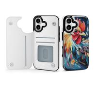 Rrtsmsgh Compatible with iPhone 17 Wallet Case with Card Holder, Durable Shockproof Phone Cover PU Leather Art Colorful Chicken Phone 17 Case for Women Men