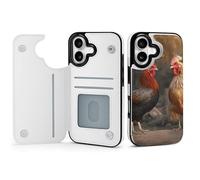 Rrtsmsgh Compatible with iPhone 17 Wallet Case with Card Holder, Durable Shockproof Phone Cover PU Leather Rooster and Chicken Phone 17 Case for Women Men