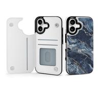 Rrtsmsgh Compatible with iPhone 17 Wallet Case with Card Holder, Durable Shockproof Phone Cover PU Leather Marble Navy Blue Mixed Phone 17 Case for Women Men