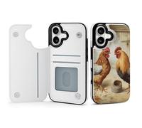 Rrtsmsgh Compatible with iPhone 17 Wallet Case with Card Holder, Durable Shockproof Phone Cover PU Leather Chicken and Rooster Print Phone 17 Case for Women Men