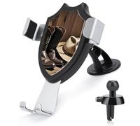 Rrtsmsgh Cowboy Black Hat Western Boots Car Phone Holder, Universal Adjustable Auto Phone Holder - Strong Suction Cup, Air Vent Cellphone Stand Car Mount for 4-6 Inch Phones