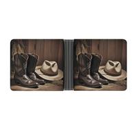 Rrtsmsgh Cowboy Black Hat Western Boots Wallet for Men & Women Ultra Slim PU Leather Bifold Wallet, Credit Card Holder for Travel