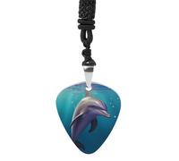 Rrtsmsgh Cute Sea Animal Dolphin Guitar Pick Necklace for Men & Women, Titanium Steel Guitar Plectrum Pendant, Music Lover Gift for Guitarists, Musicians, Rock Fans
