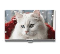 Rrtsmsgh Cute White Cat Business Card Holder, Ultra Slim Aluminum Business Card Case, Portable Sleek Metal Wallet for Men & Women