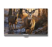 Rrtsmsgh Deers Picture Business Card Holder, Ultra Slim Aluminum Business Card Case, Portable Sleek Metal Wallet for Men & Women