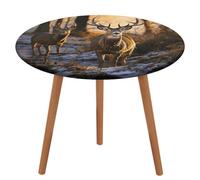 Rrtsmsgh Deers Picture Tablecloth, Round Fitted Tablecloth with Elastic Edge, Waterproof Table Cover for Kitchen, Restaurant, Party, Patio, 120cm