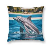 Rrtsmsgh Dolphin Out of Water Pillow Covers, Square Throw Pillow Case with Hidden Zipper, Soft Double-Sided Decorative Pillowcases for Couch Sofa Bedroom Car, 20 "x20