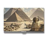 Rrtsmsgh Egyptian Pyramids Business Card Holder, Ultra Slim Aluminum Business Card Case, Portable Sleek Metal Wallet for Men & Women