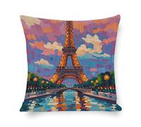 Rrtsmsgh Eiffel Tower Paris Painting Pillow Cover, Double Sided Cotton Linen Pillow Covers - Hidden Zipper Closure, Breathable Throw Pillowcase for Sofa, Bed, Couch Decor, 18"x18"