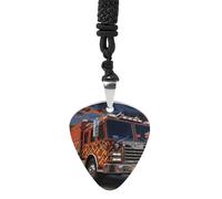 Rrtsmsgh Fire Truck Guitar Pick Necklace for Men & Women, Titanium Steel Guitar Plectrum Pendant, Music Lover Gift for Guitarists, Musicians, Rock Fans