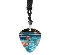 Rrtsmsgh Flamingo And Swimming Pools Guitar Pick Necklace for Men & Women, Titanium Steel Guitar Plectrum Pendant, Music Lover Gift for Guitarists, Musicians, Rock Fans