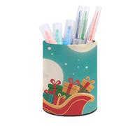 Rrtsmsgh Flying Deer Pen Holder for Desk - PU Leather Desk Organizer Minimalist Pencil Cup Round Makeup Brush Holder Decorative Pencil Holder for Office & Home