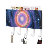 Rrtsmsgh Galaxy in The Universe Key Holder Wall Mounted, PU Leather Key Holder with 5 Hooks & Mail Organizer, Vintage Keys Rack for Hallway, Entryway, Kitchen