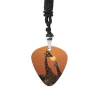 Rrtsmsgh Giraffe at Sunset Guitar Pick Necklace for Men & Women, Titanium Steel Guitar Plectrum Pendant, Music Lover Gift for Guitarists, Musicians, Rock Fans