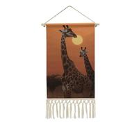Rrtsmsgh Giraffe at Sunset Hanging Poster, Vertical Cotton Linen Wall Art with Tassel, Wall Artwork Vintage Tapestry for Living Room, Bedroom, 10 X 19.6 Inch